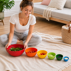 Greentainer 6-piece plastic mixing bowls with matching lids for kitchen prep