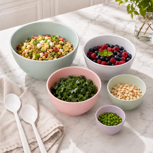 Greentainer plastic mixing bowls with lids nested together