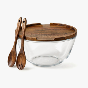 Greentainer large glass serving bowl set with wooden lid