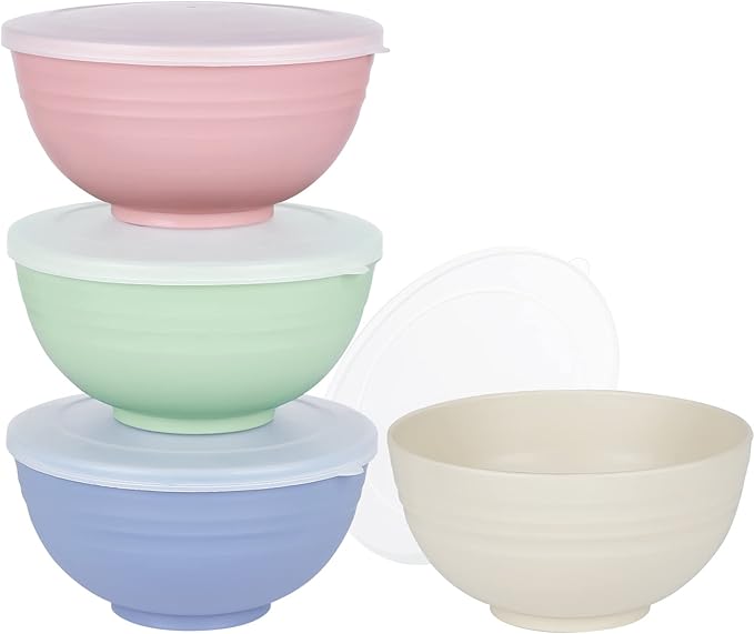 Large 24 oz Plastic Cereal Bowls with Lids Set of 4 | Greentainer EU