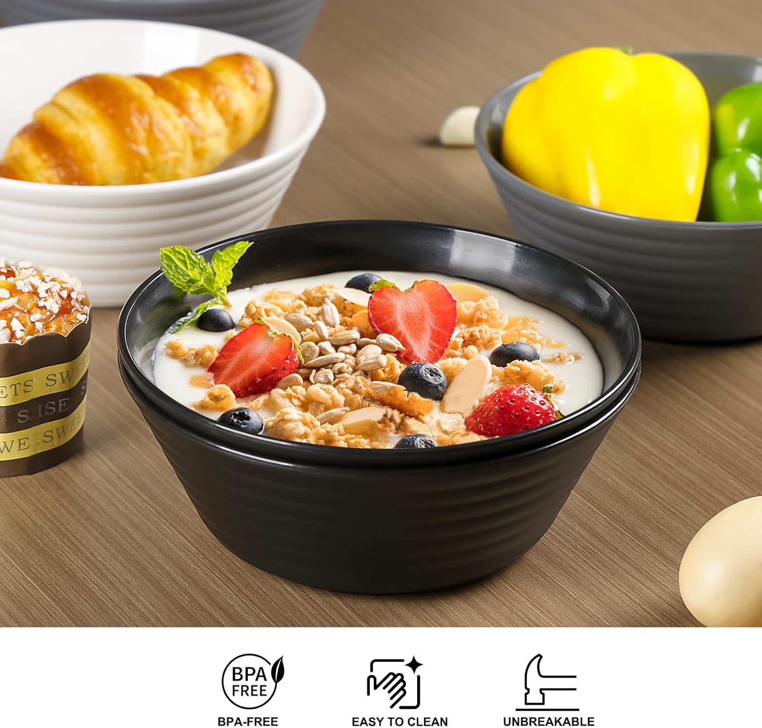 Unbreakable Large Cereal Bowls Sets,6 PCS Unbreakable Cereal Bowl 36 OZ,Soup Bowl Sets for Serving Soup,Oatmeal and Salad, Microwave & Dishwasher Safe,BPA Free, 6PCS 3SEBOWLS