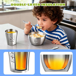 Greentainer Kids Dinnerware Set Stainless Steel with Plate, Bowl, Spoon, Fork, Dishwasher Safe, Healthy Tableware, BPA Free