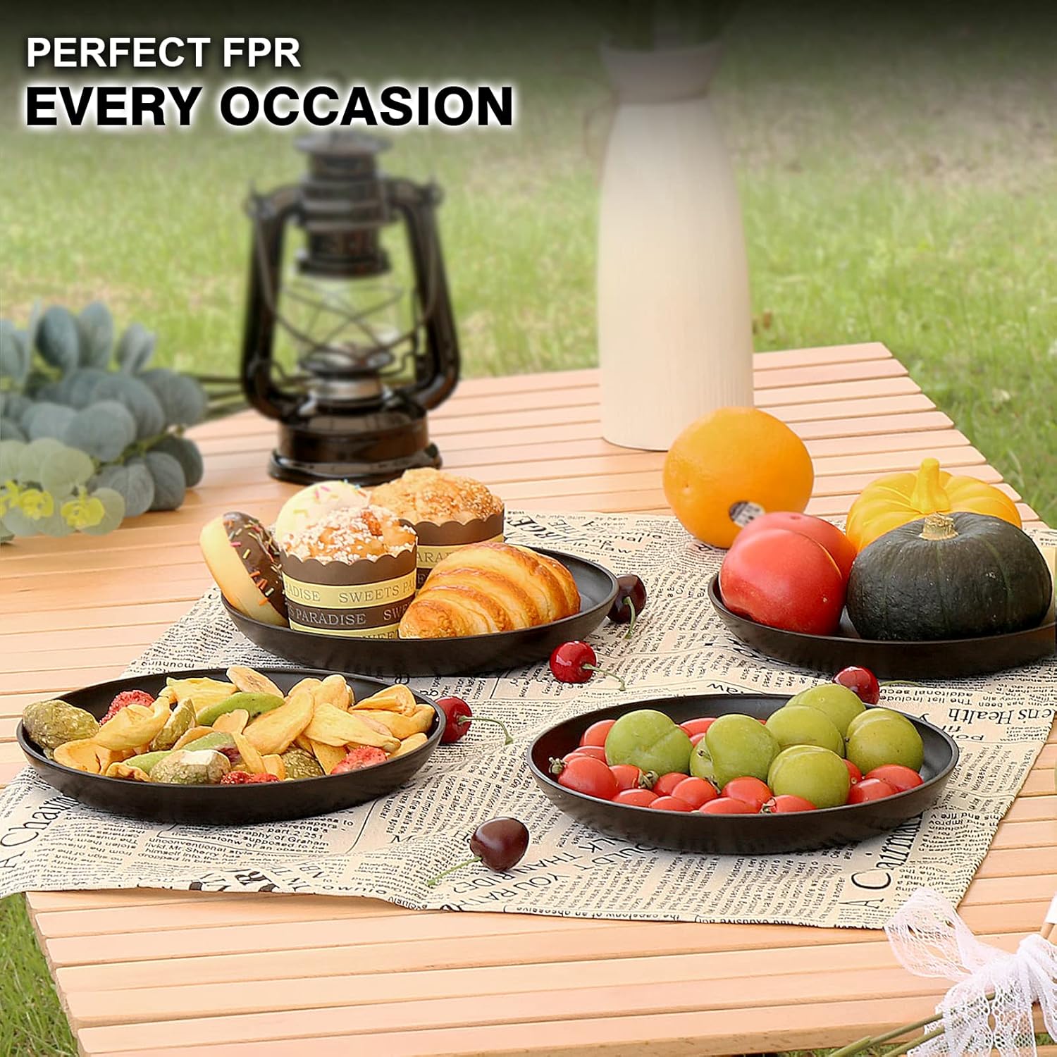 Unbreakable Dinner Plates for Kid & Adults - 7.8'' Plastic Plate, Microwave and Dishwasher Safe, Lightweight Dessert Plates for Pizza, Pasta, Bread, Snack, Salad,Set of 4(Black)