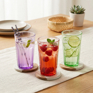 Greentainer plastic drinking water glasses set, 12-piece in mixed colours