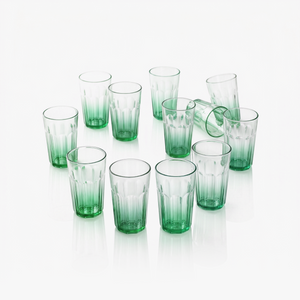 Greentainer plastic drinking water glasses set, 12-piece in green