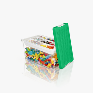 Greentainer stackable toy storage bin with lid in green