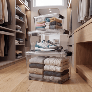 Greentainer stackable storage boxes with lids in multiple sizes