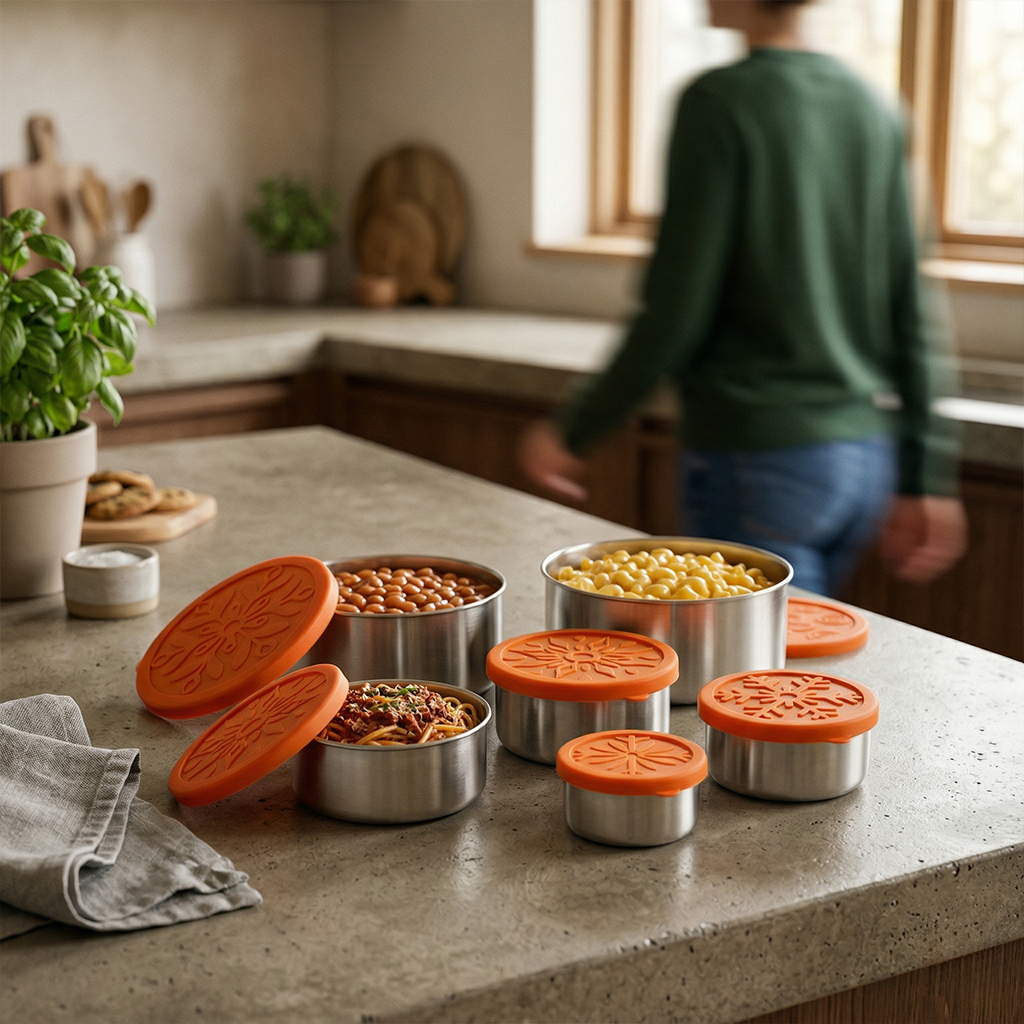 Round Stainless Steel Food Bowls With Lids