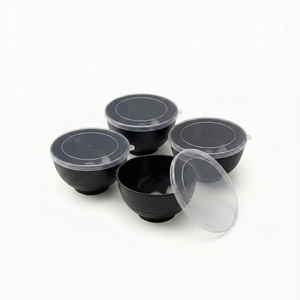 Greentainer 24oz shatter-resistant plastic cereal bowls with lids in black