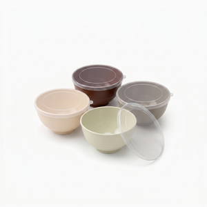 Greentainer 24oz shatter-resistant plastic cereal bowls with lids in brown