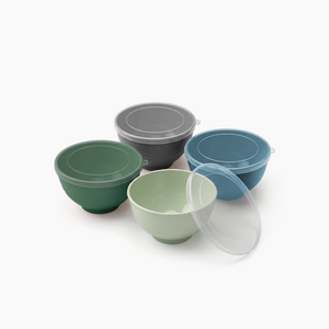 Greentainer 24oz shatter-resistant plastic cereal bowls with lids in dark blue