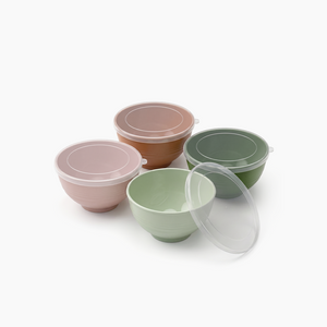 Greentainer 24oz shatter-resistant plastic cereal bowls with lids, set of 4 in orange