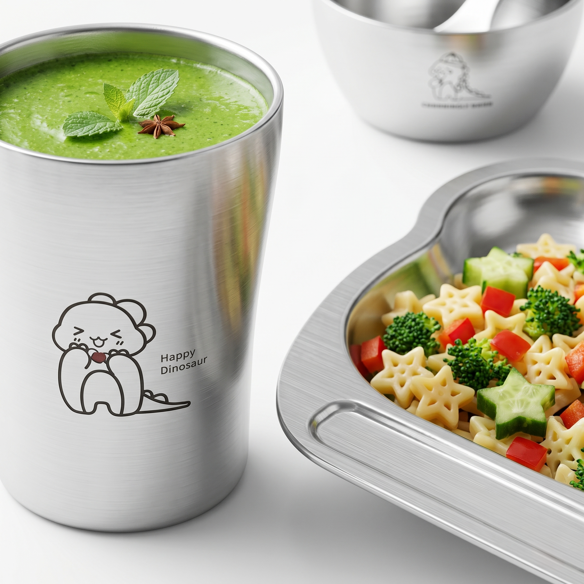 Greentainer stainless steel kids bowl and cup with cartoon print