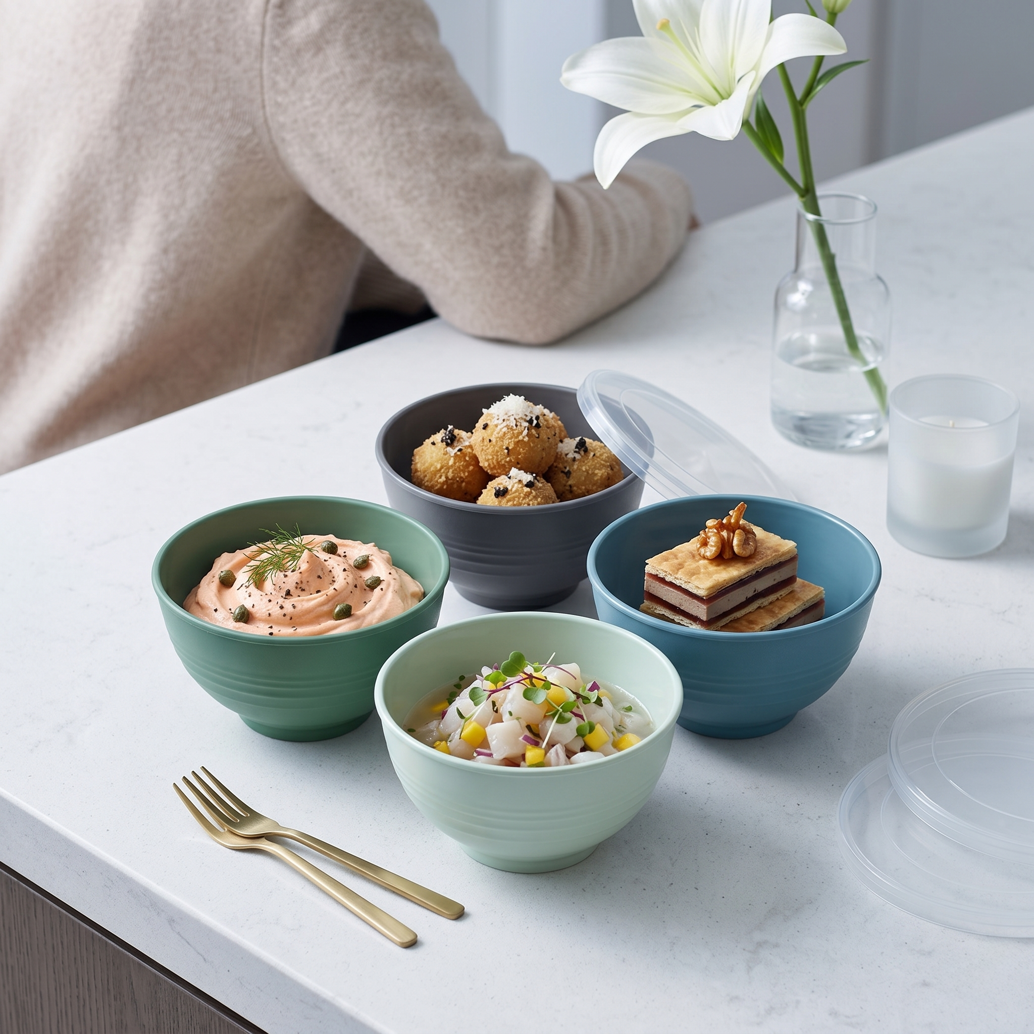 Greentainer shatter-resistant large plastic cereal bowls with lids
