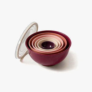 Greentainer 6-piece nesting plastic mixing bowls with lids in red