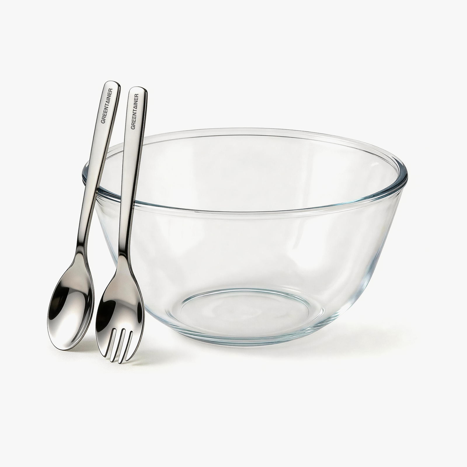 Large Glass Salad Bowl With Fork and Spoon | Greentainer EU