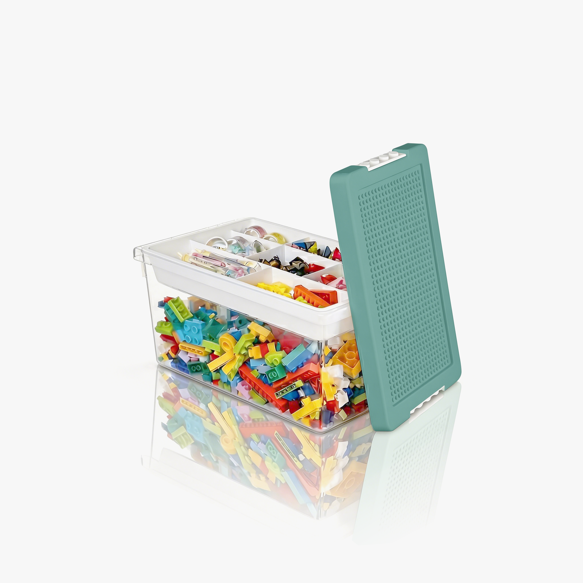 Greentainer stackable toy storage bin with lid in light green