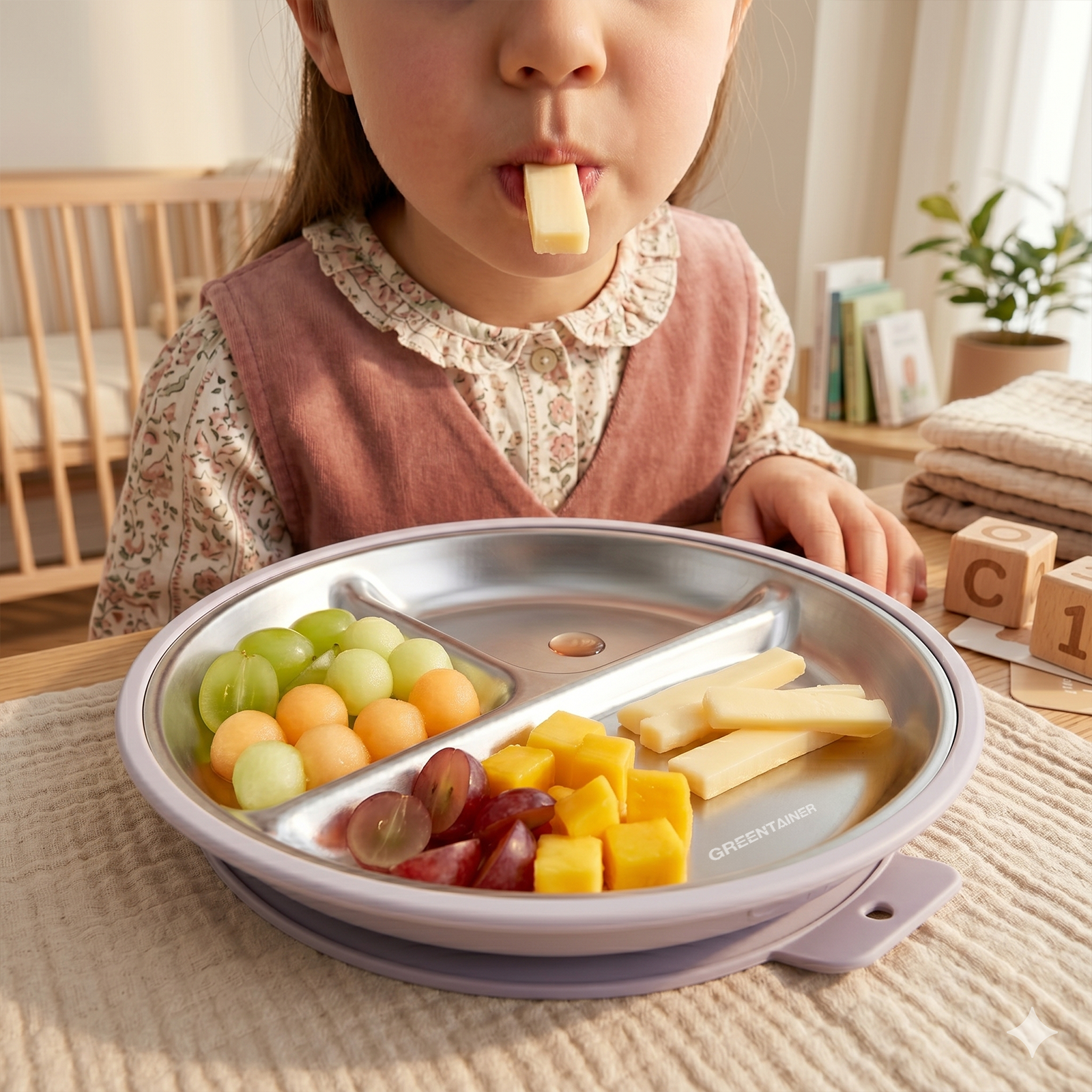 Greentainer kids divided stainless steel plates with silicone outer ring