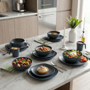 Greentainer plastic dinnerware set for home, camping, dorm and picnic