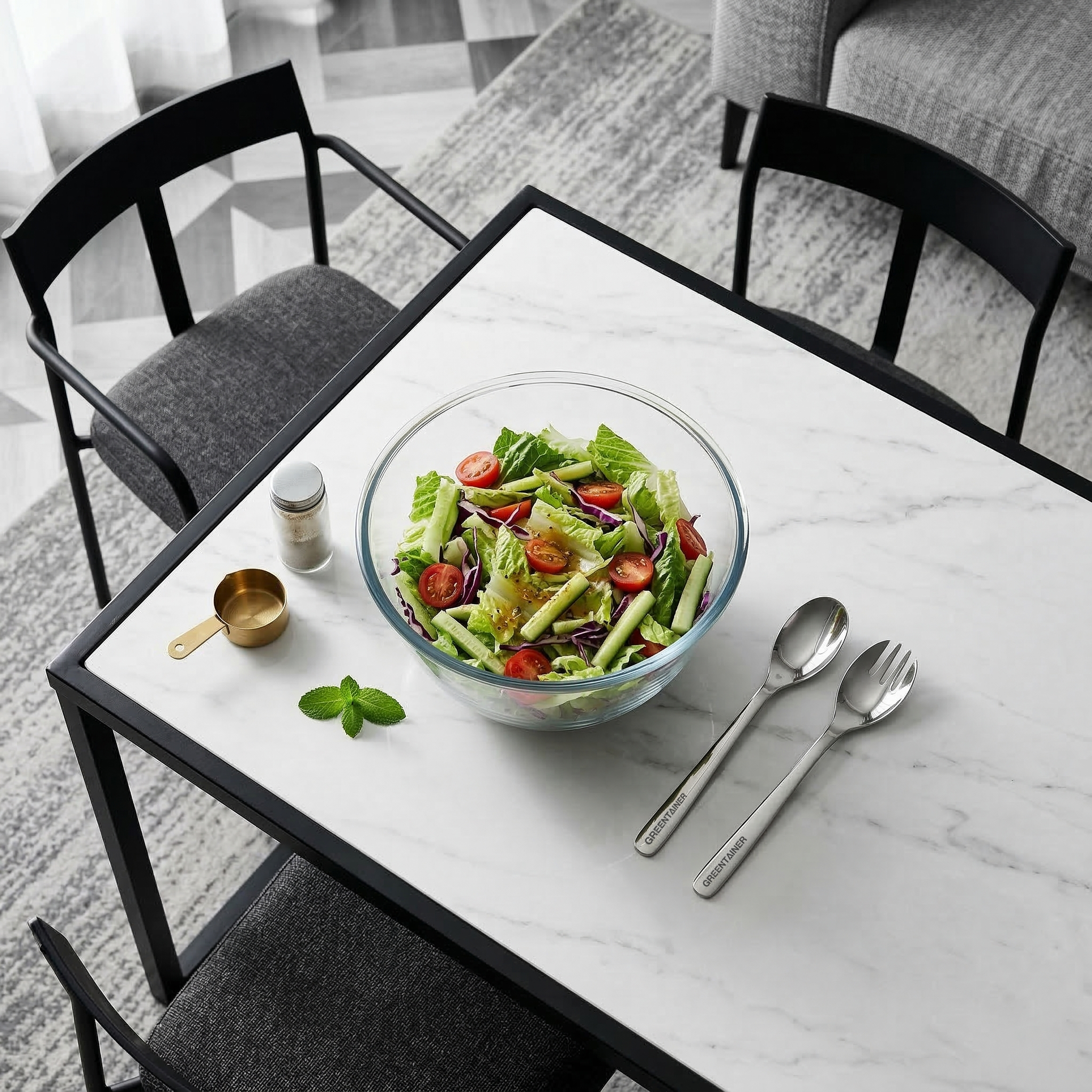 Greentainer wooden serving spoon and fork set included with salad bowl
