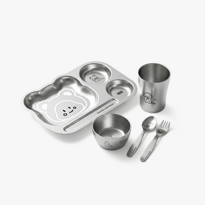 Greentainer kids cartoon stainless steel dinnerware set with plate, bowl and cup