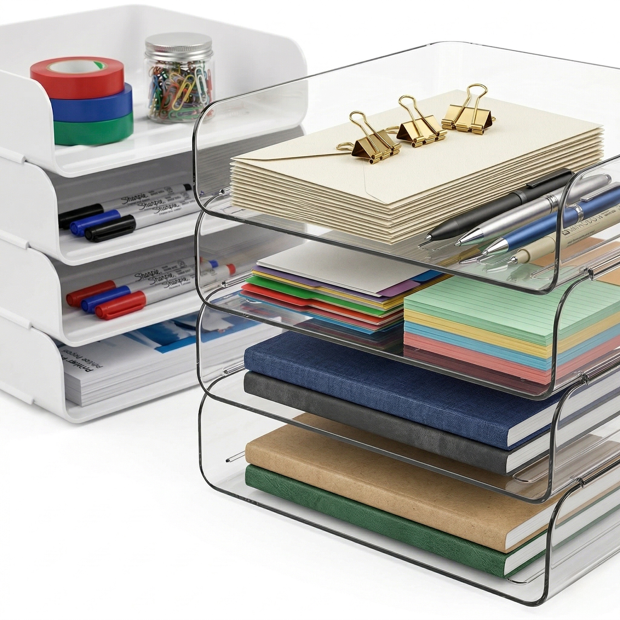 Greentainer 4-tier stackable A4 desk file trays in white