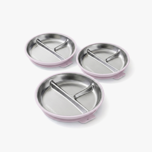 Greentainer stainless steel kids tableware set with silicone in purple
