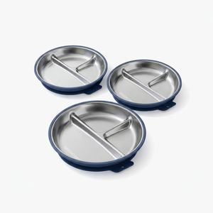 Greentainer stainless steel kids tableware set with silicone in blue