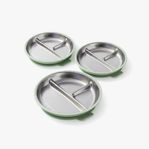 Greentainer stainless steel kids tableware set with silicone in green