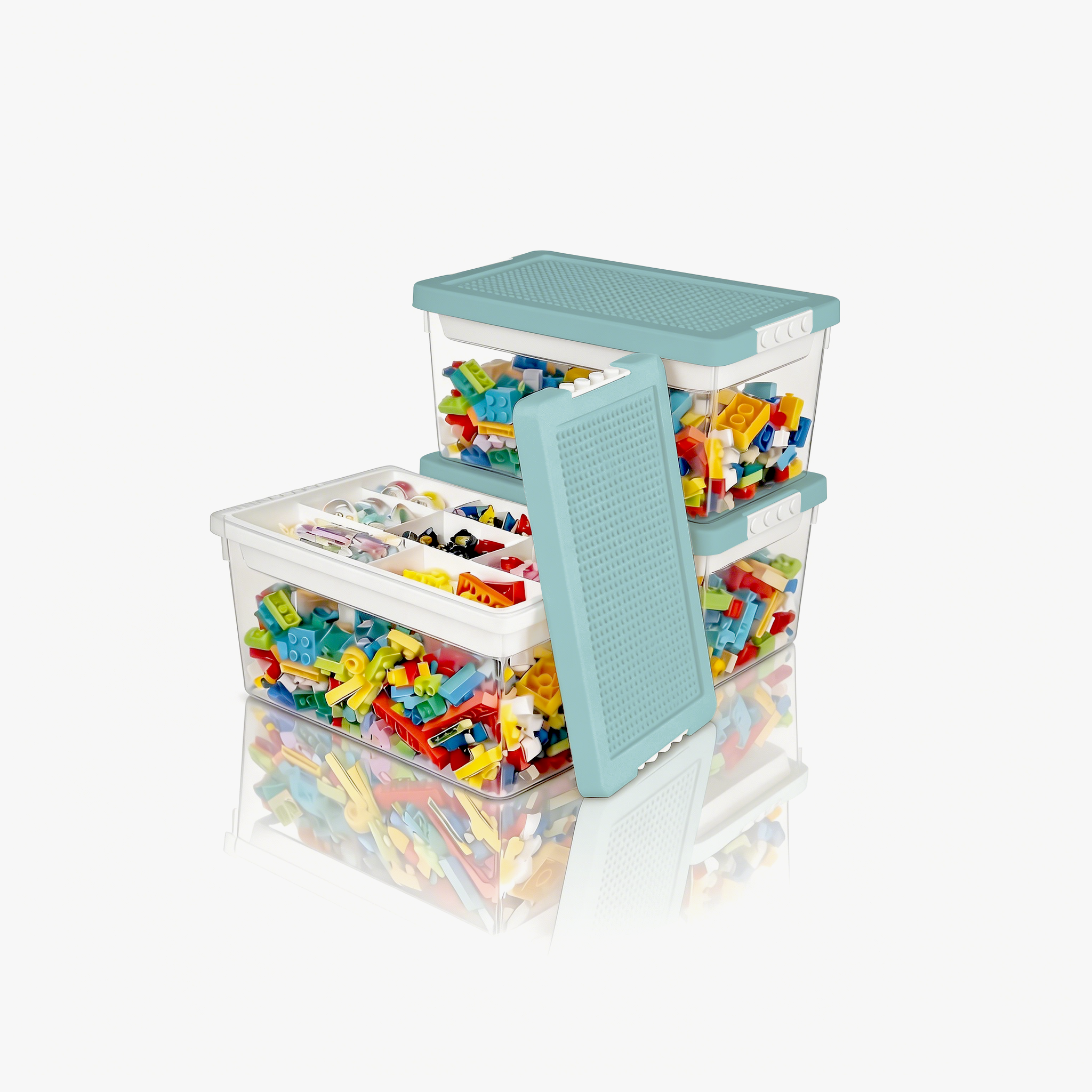 Greentainer toy organiser bin for bricks and craft items, light green 3-piece