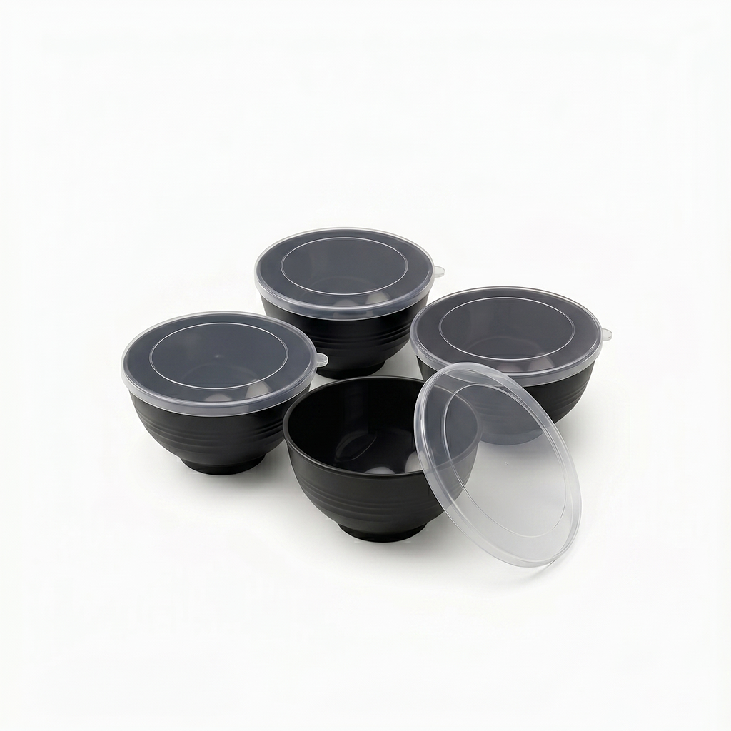 Greentainer 24oz shatter-resistant plastic cereal bowls with lids in black